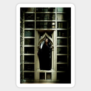 Dark Academia Alternative Gothic Model In Ancient Library Sticker